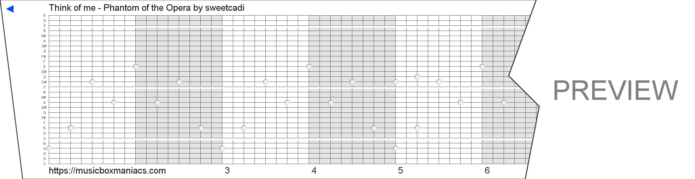 Think of me - Phantom of the Opera 30 note music box paper strip