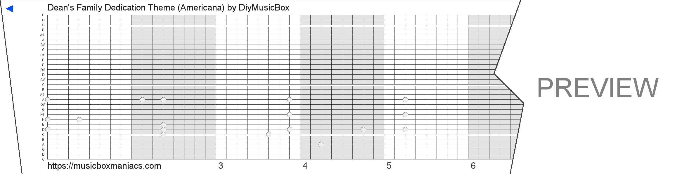 Dean's Family Dedication Theme (Americana) 30 note music box paper strip