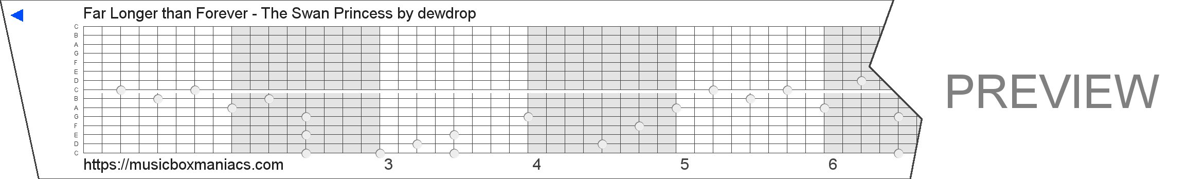 Far Longer than Forever - The Swan Princess 15 note music box paper strip