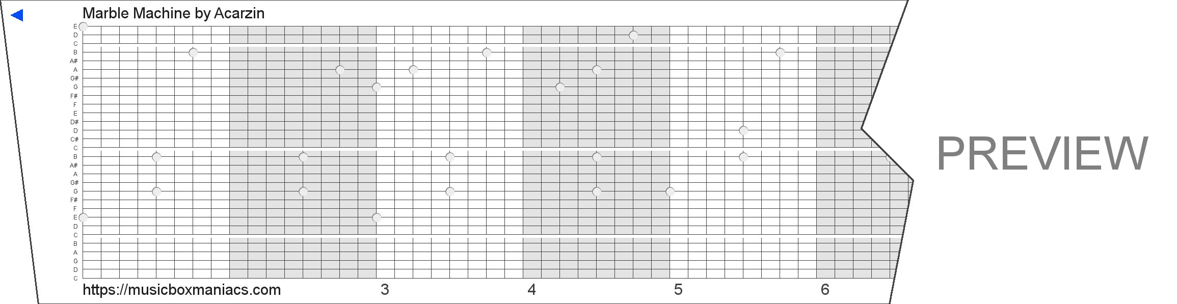 Marble Machine 30 note music box paper strip
