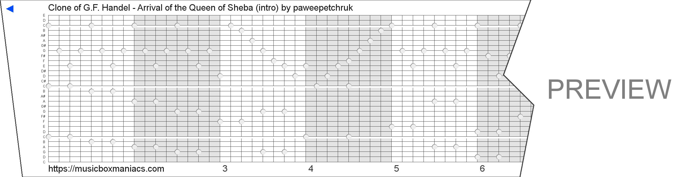 Clone of G.F. Händel - Arrival of the Queen of Sheba (intro) 30 note music box paper strip