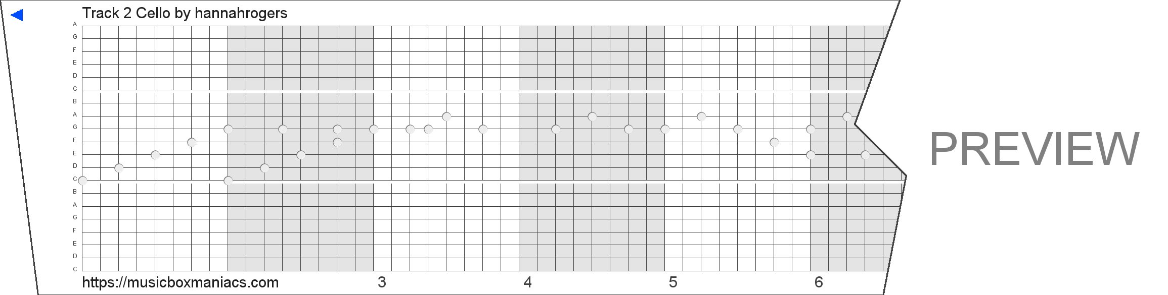Track 2 Cello 20 note music box paper strip