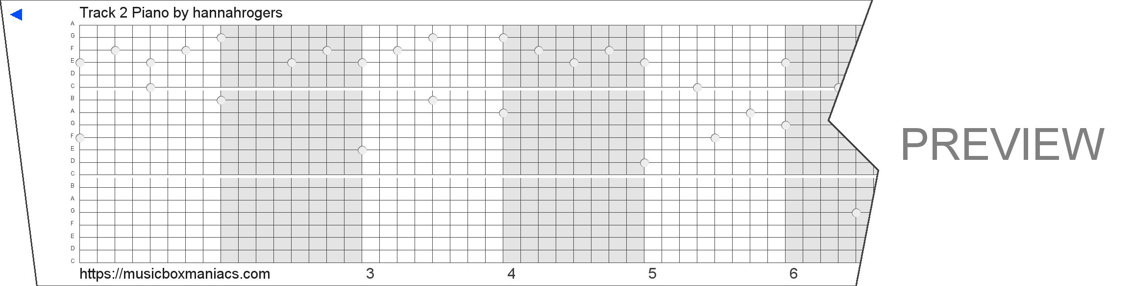 Track 2 Piano 20 note music box paper strip