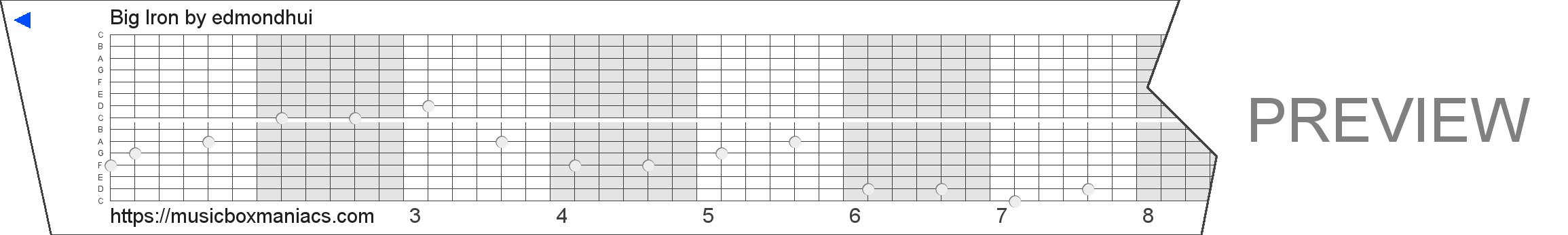 Big Iron 15 note music box paper strip