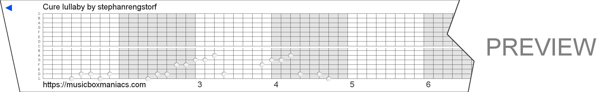 Cure lullaby 15 note music box paper strip