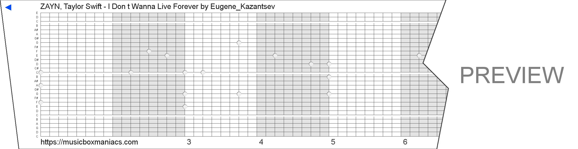 ZAYN, Taylor Swift - I Don t Wanna Live Forever 30 note music box paper strip