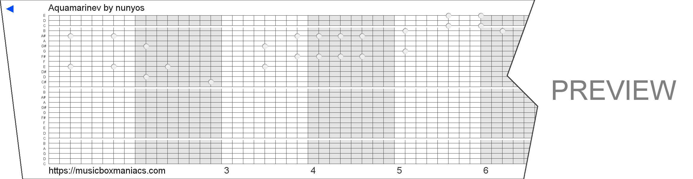 Aquamarinev 30 note music box paper strip