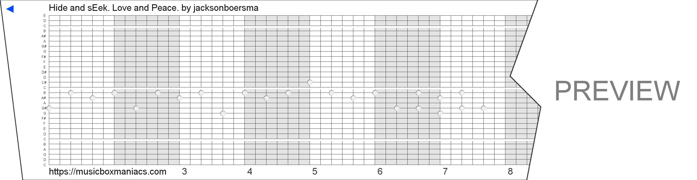 Hide and sEek. Love and Peace. 30 note music box paper strip