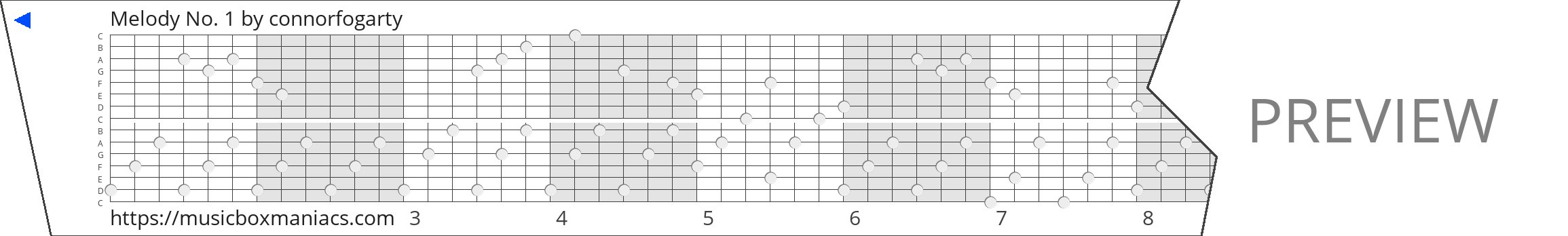 Melody No. 1 15 note music box paper strip