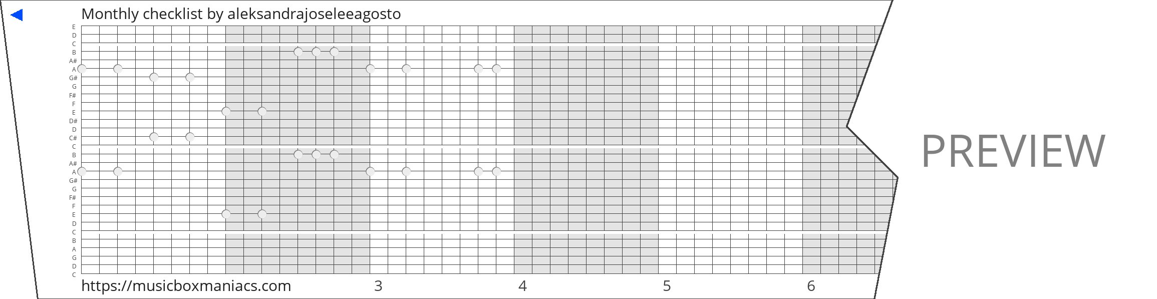 Monthly checklist 30 note music box paper strip