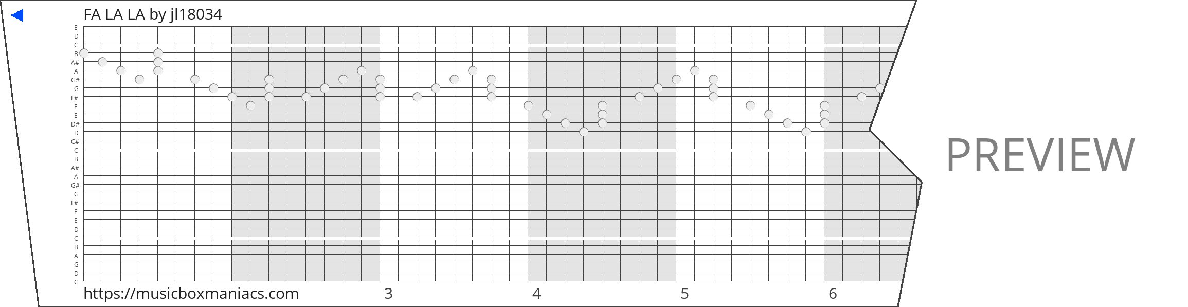 FA LA LA 30 note music box paper strip