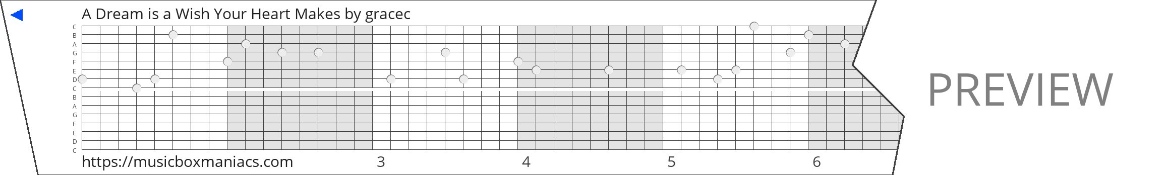 A Dream is a Wish Your Heart Makes 15 note music box paper strip