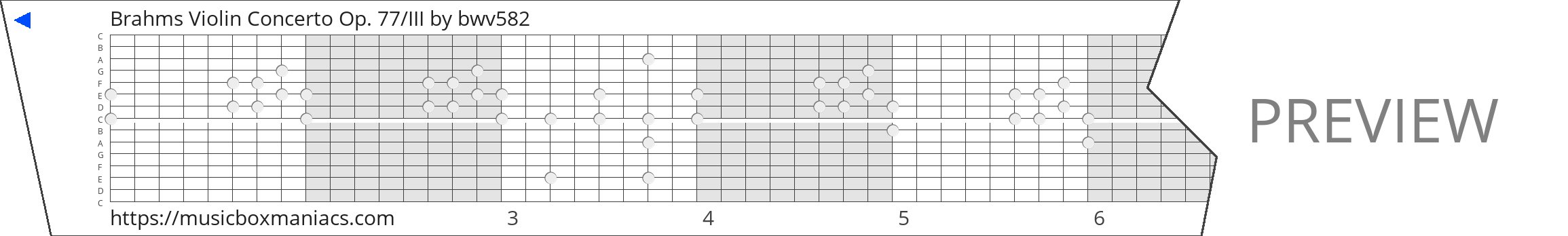 Brahms Violin Concerto Op. 77/III 15 note music box paper strip