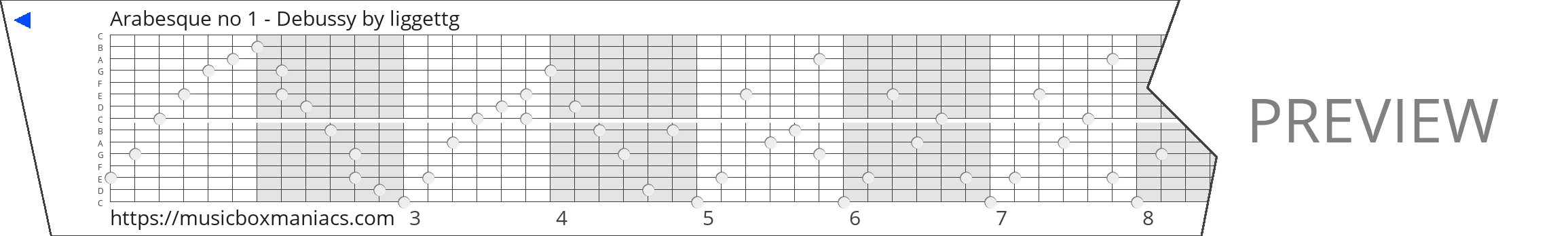 Arabesque no 1 - Debussy 15 note music box paper strip