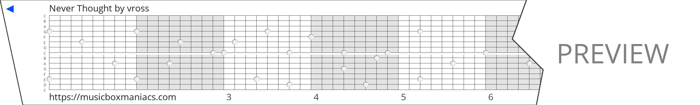 Never Thought 15 note music box paper strip