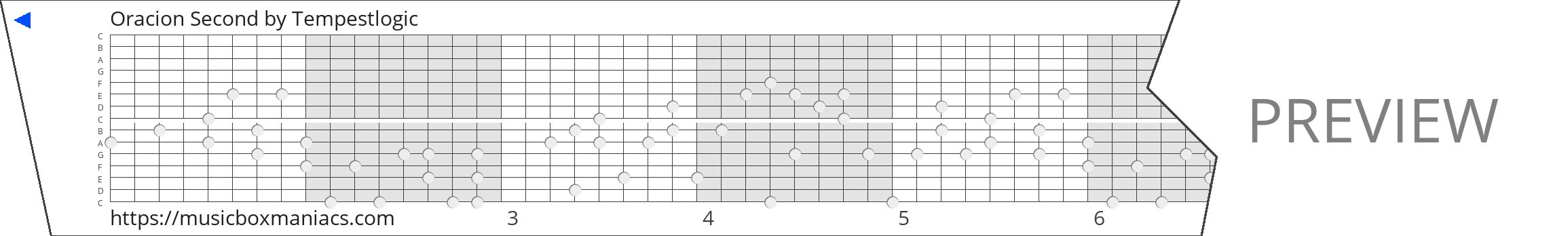 Oracion Second 15 note music box paper strip