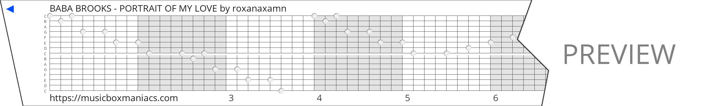 BABA BROOKS - PORTRAIT OF MY LOVE 15 note music box paper strip