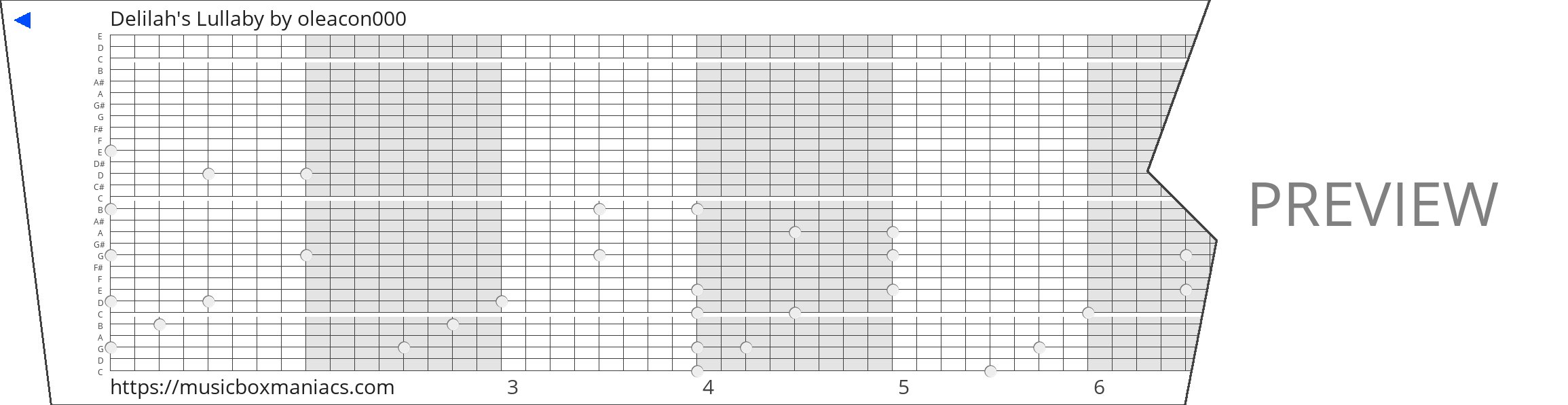 Delilah's Lullaby 30 note music box paper strip