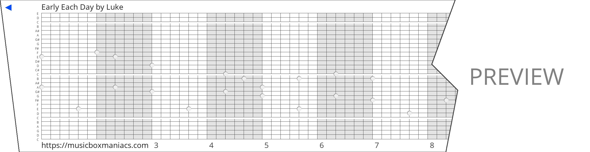 Early Each Day 30 note music box paper strip