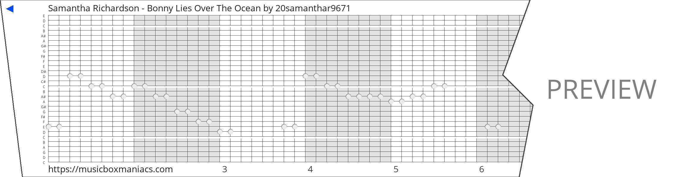 Samantha Richardson - Bonny Lies Over The Ocean 30 note music box paper strip
