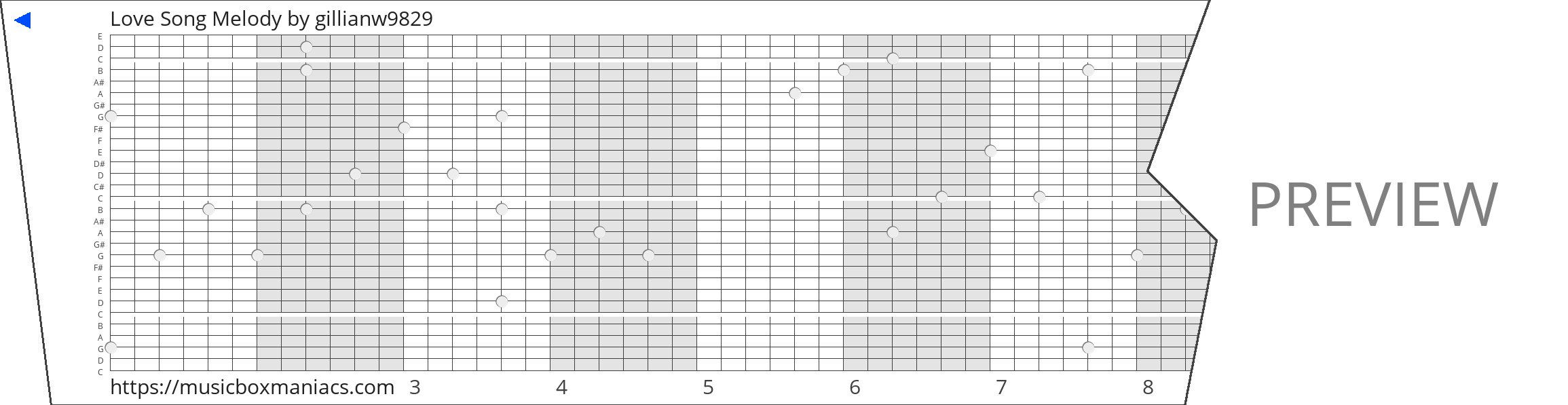 Love Song Melody 30 note music box paper strip