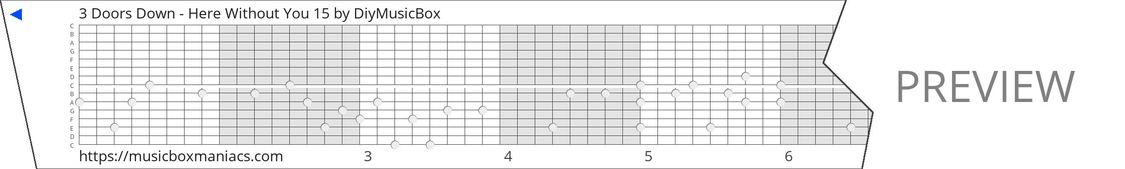 3 Doors Down - Here Without You 15 15 note music box paper strip