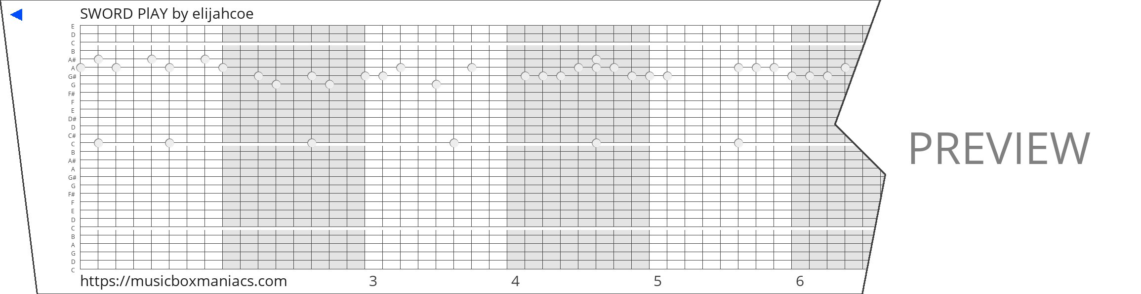 SWORD PlAY 30 note music box paper strip