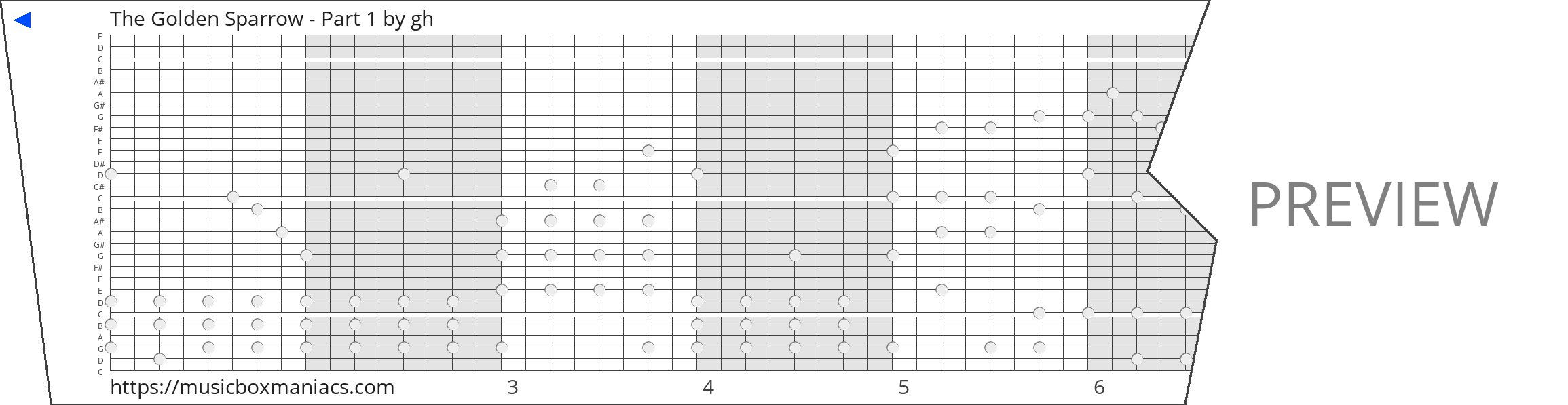 The Golden Sparrow - Part 1 30 note music box paper strip