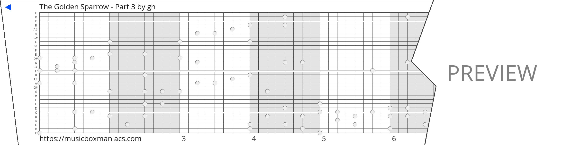 The Golden Sparrow - Part 3 30 note music box paper strip