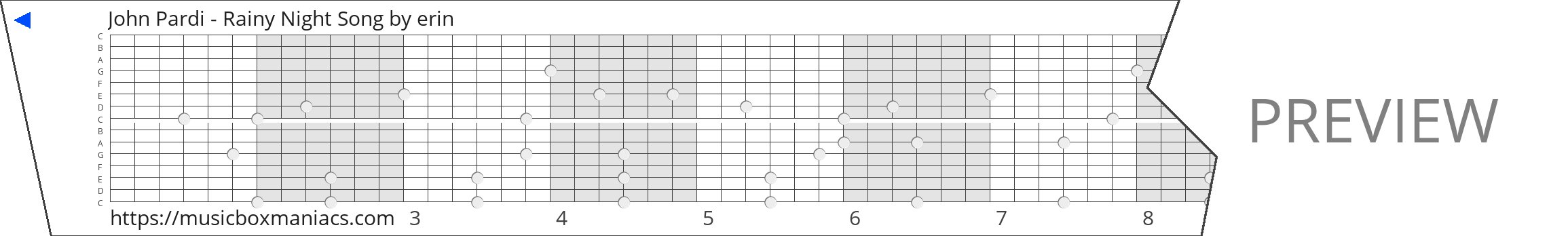 John Pardi - Rainy Night Song 15 note music box paper strip