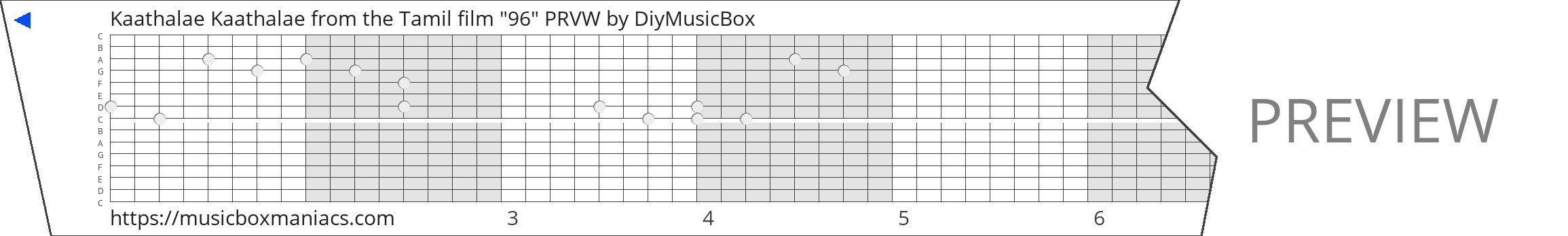 Kaathalae Kaathalae from the Tamil film "96" PRVW 15 note music box paper strip