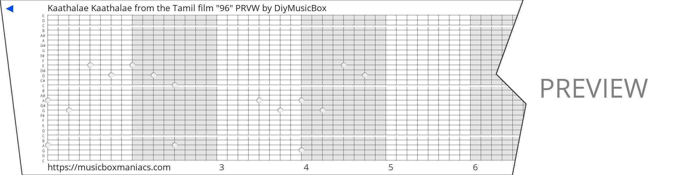 Kaathalae Kaathalae from the Tamil film "96" PRVW 30 note music box paper strip