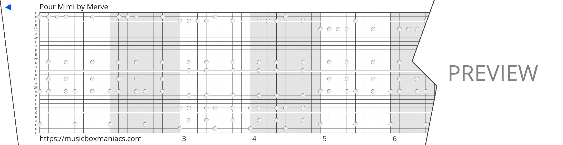 Pour Mimi 30 note music box paper strip