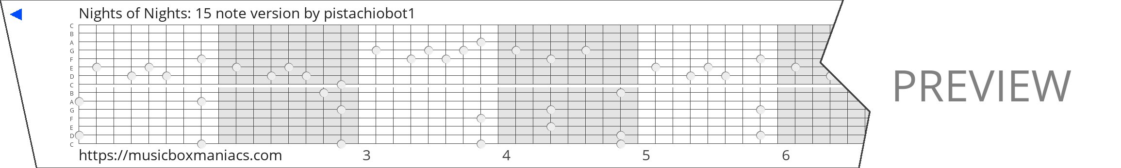 Nights of Nights: 15 note version 15 note music box paper strip