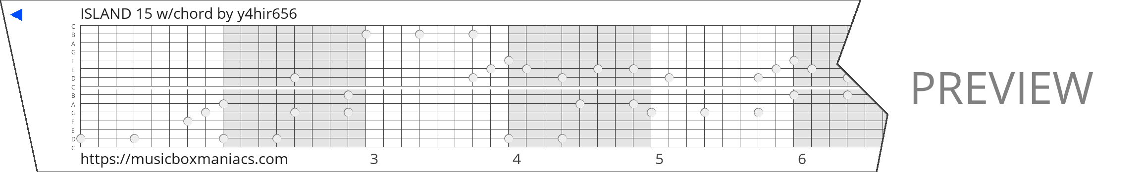 ISLAND 15 w/chord 15 note music box paper strip