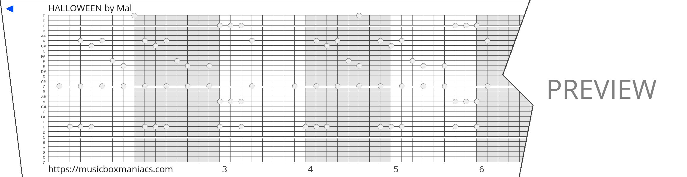 HALLOWEEN 30 note music box paper strip