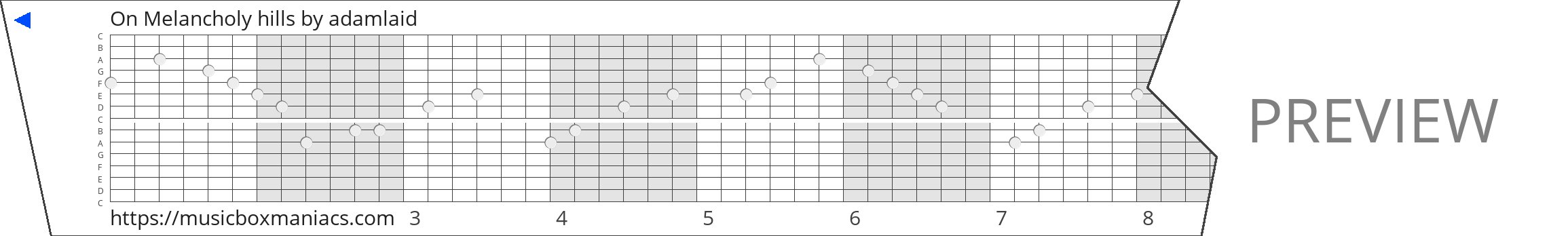 On Melancholy hills 15 note music box paper strip