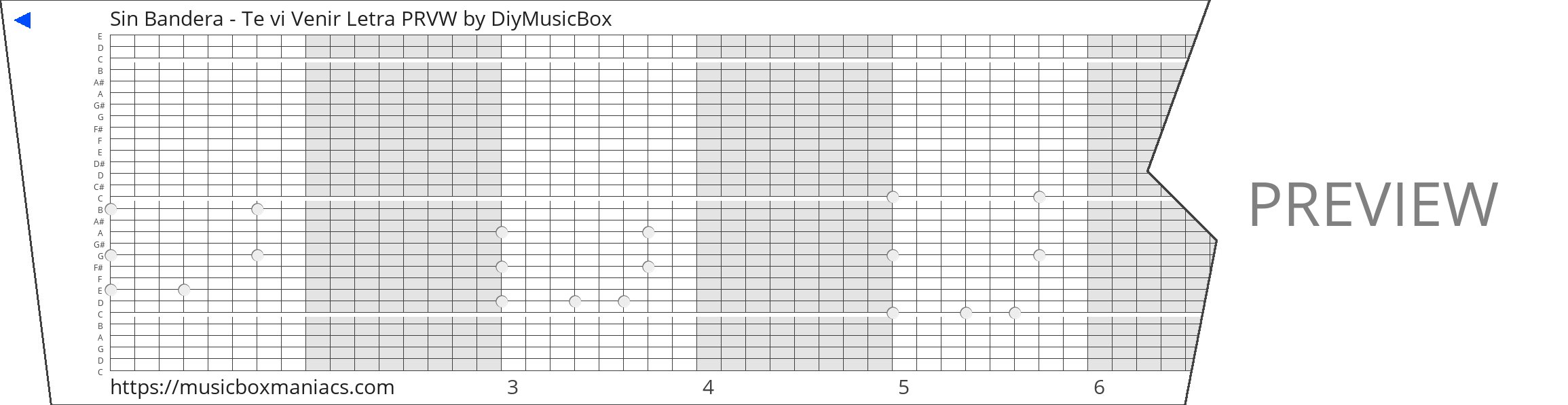 Sin Bandera - Te vi Venir Letra PRVW 30 note music box paper strip