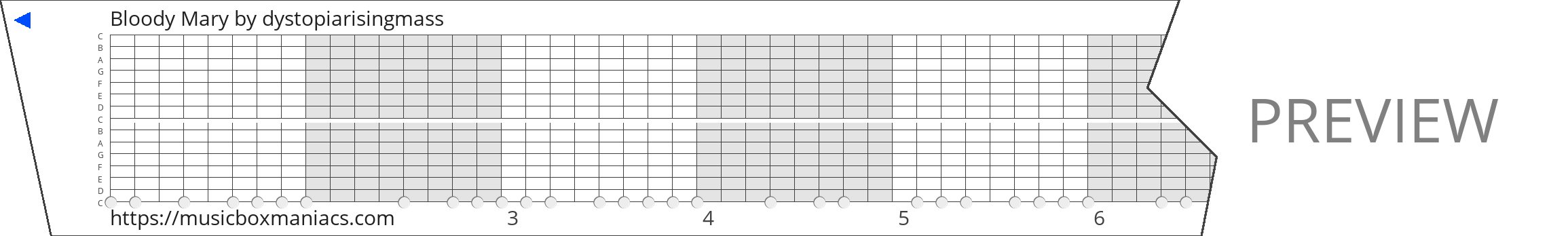 Bloody Mary 15 note music box paper strip