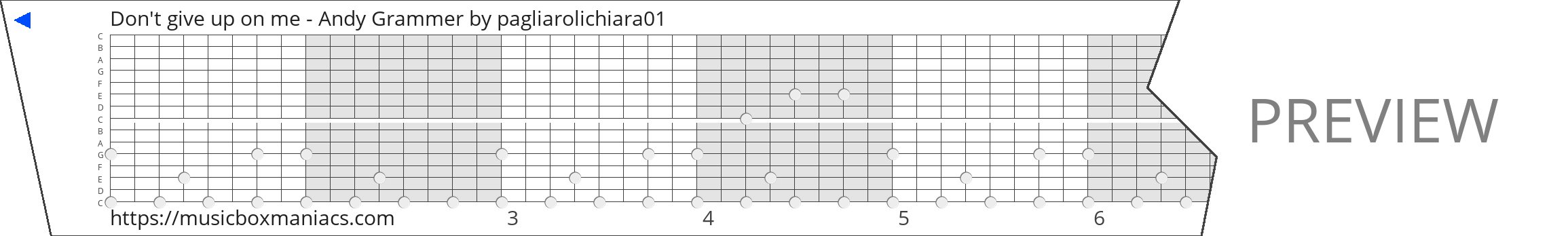 Don't give up on me - Andy Grammer 15 note music box paper strip