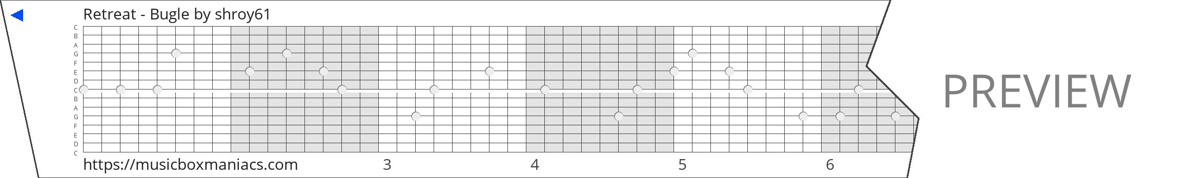 Retreat - Bugle 15 note music box paper strip