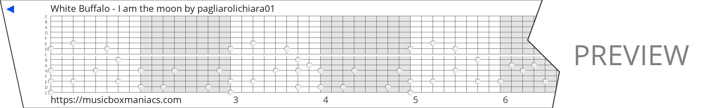 White Buffalo - I am the moon 15 note music box paper strip