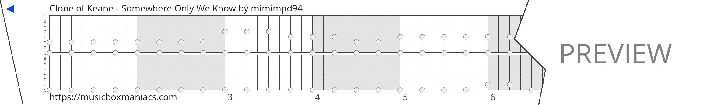 Clone of Keane - Somewhere Only We Know 15 note music box paper strip
