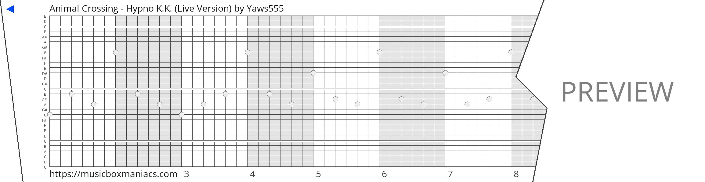 Animal Crossing - Hypno K.K. (Live Version) 30 note music box paper strip