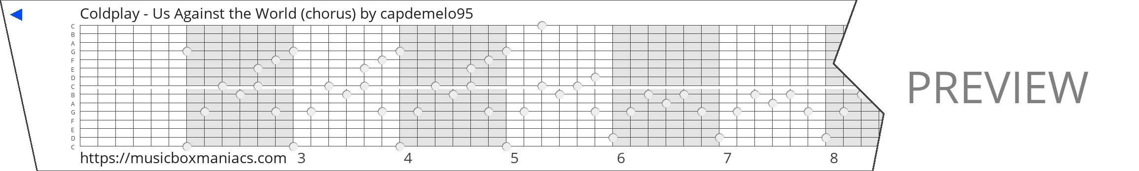 Coldplay - Us Against the World (chorus) 15 note music box paper strip