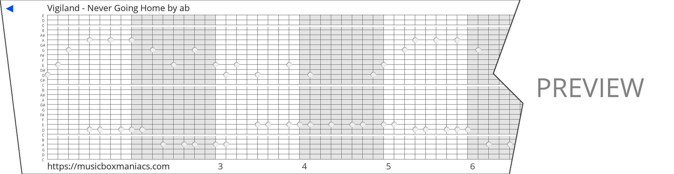 Vigiland - Never Going Home 30 note music box paper strip