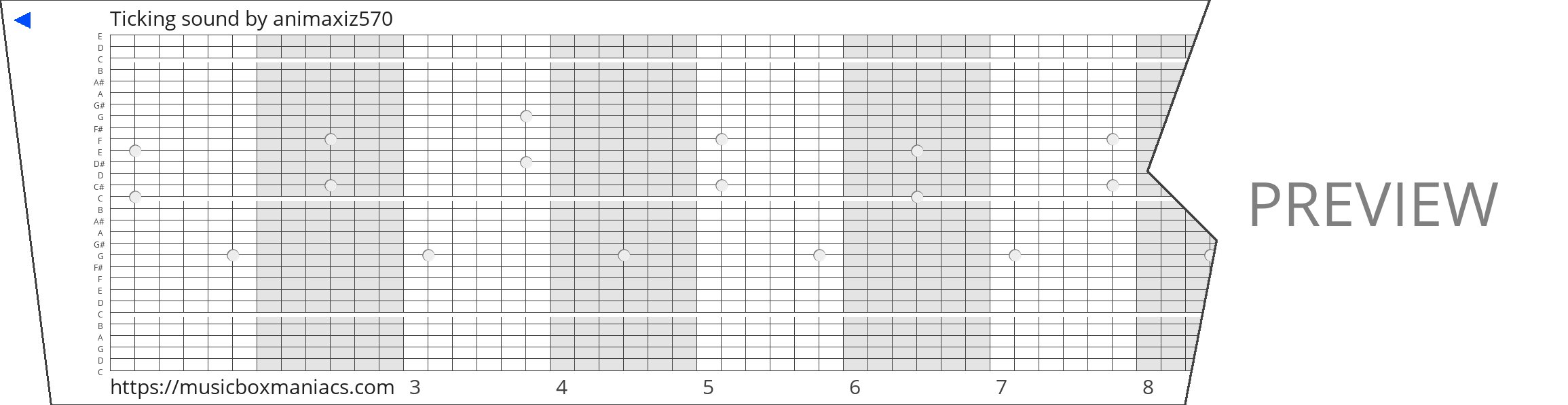 Ticking sound 30 note music box paper strip