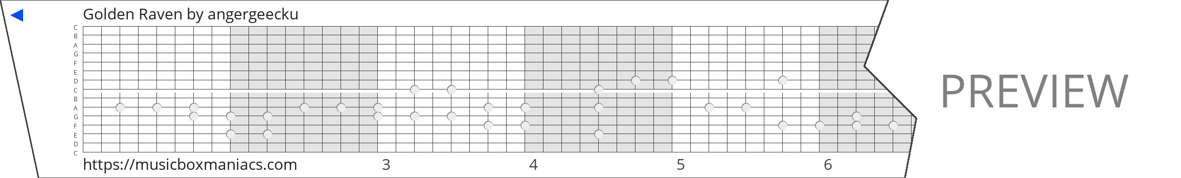 Golden Raven 15 note music box paper strip