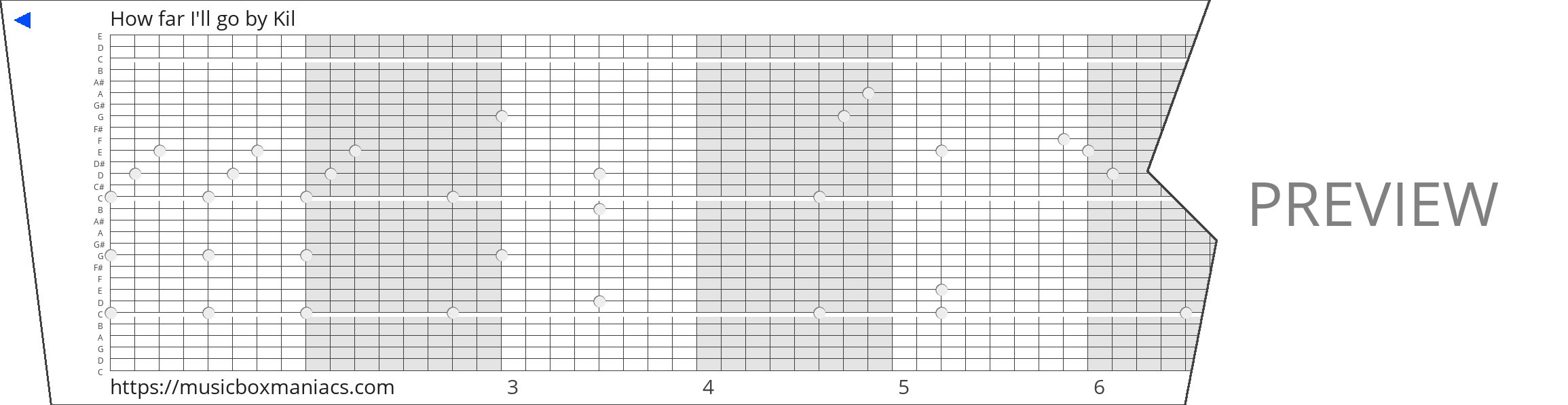 How far I'll go 30 note music box paper strip