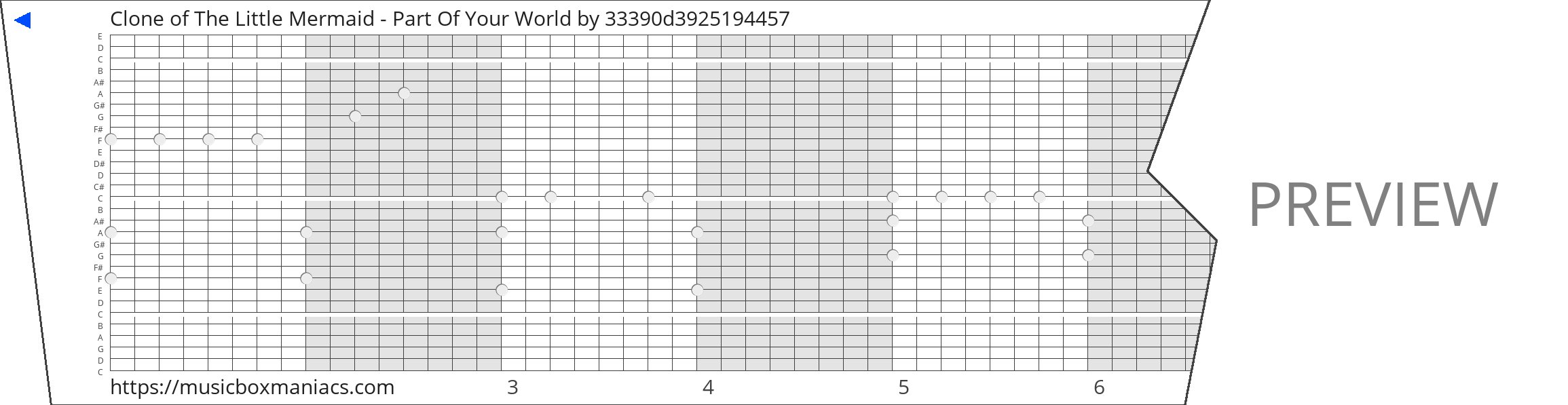 Clone of The Little Mermaid - Part Of Your World 30 note music box paper strip